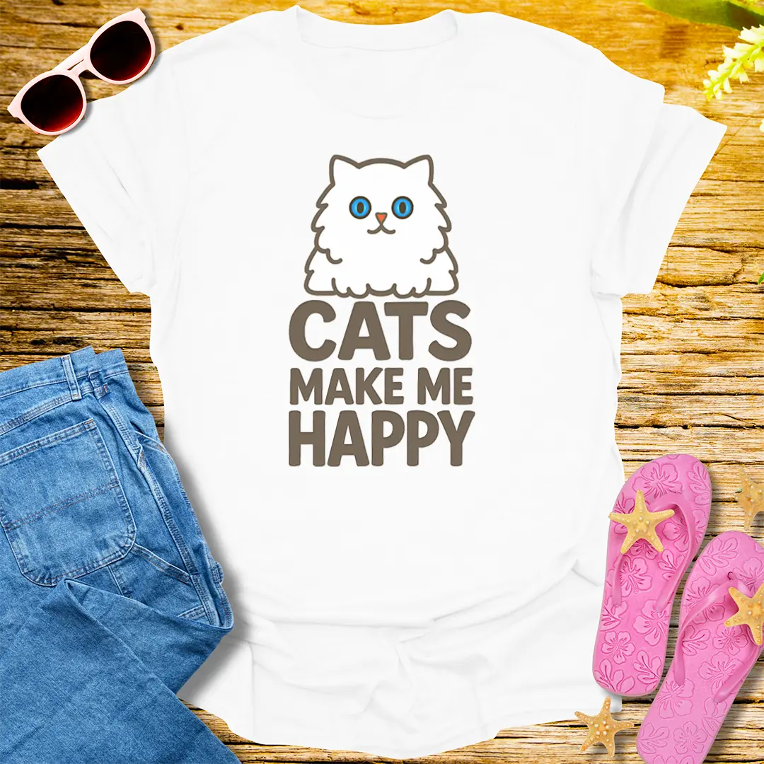 Cats Make Me Happy T-Shirt - White