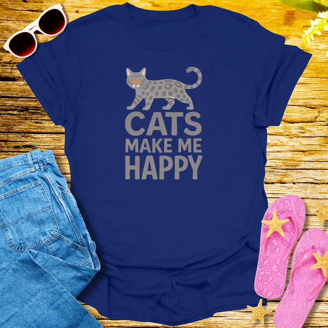 Cats Make Me Happy T-Shirt - Navy