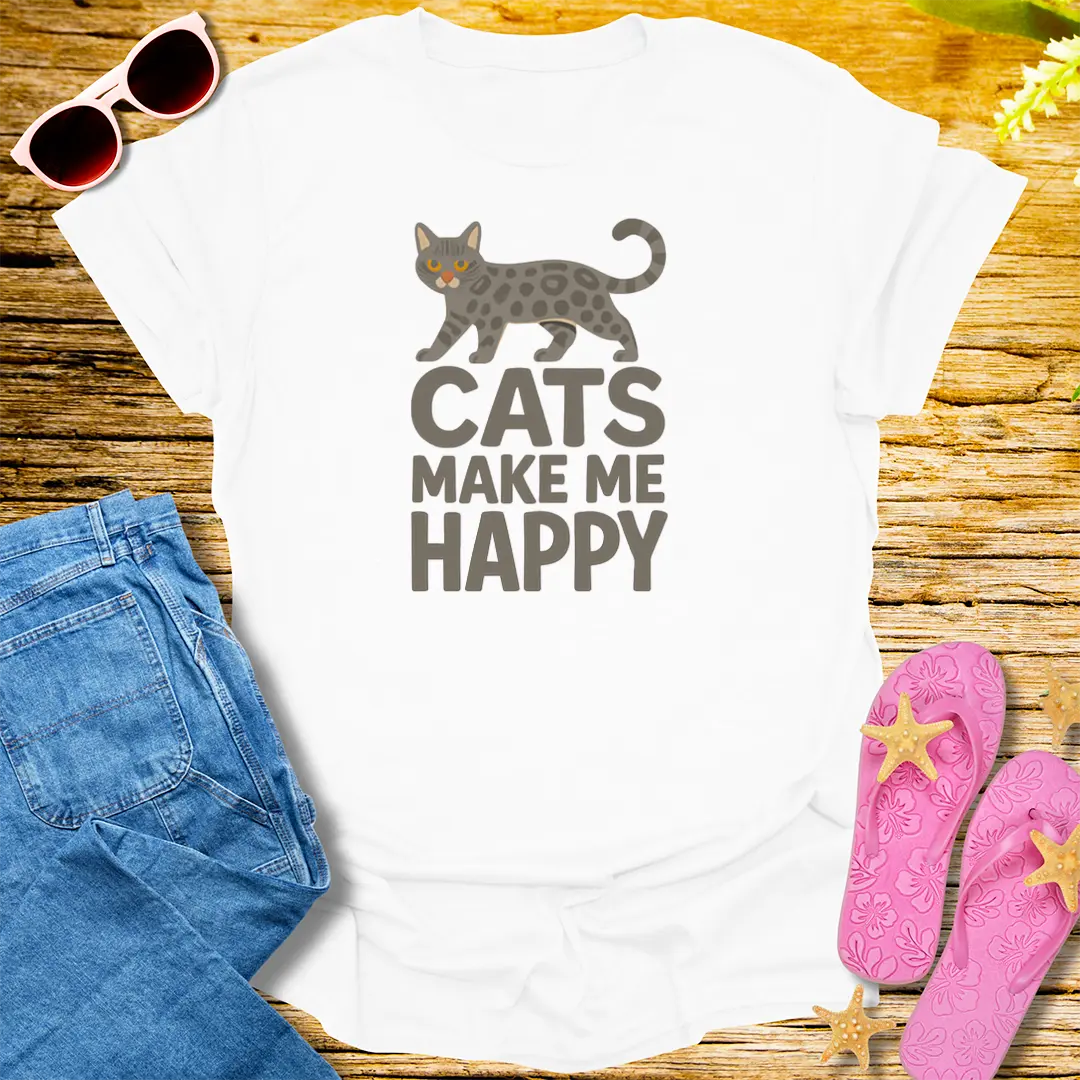 Cats Make Me Happy T-Shirt - White