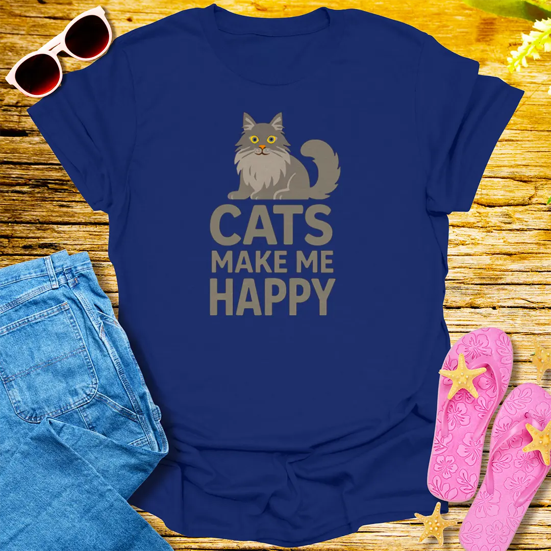 Cats Make Me Happy T-Shirt - Navy