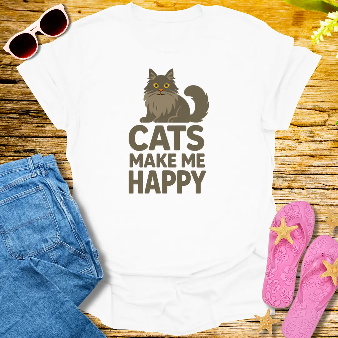 Cats Make Me Happy T-Shirt - White