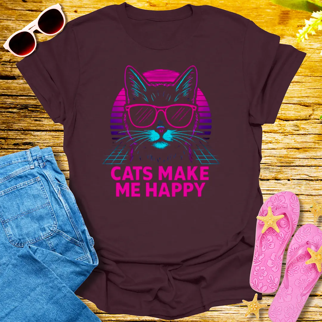 Cats Make Me Happy T-Shirt - Dark Chocolate
