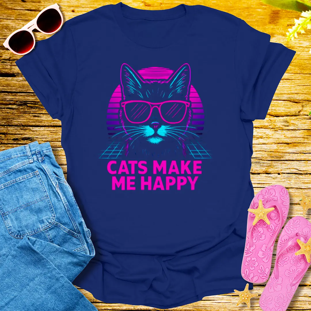 Cats Make Me Happy T-Shirt - Navy