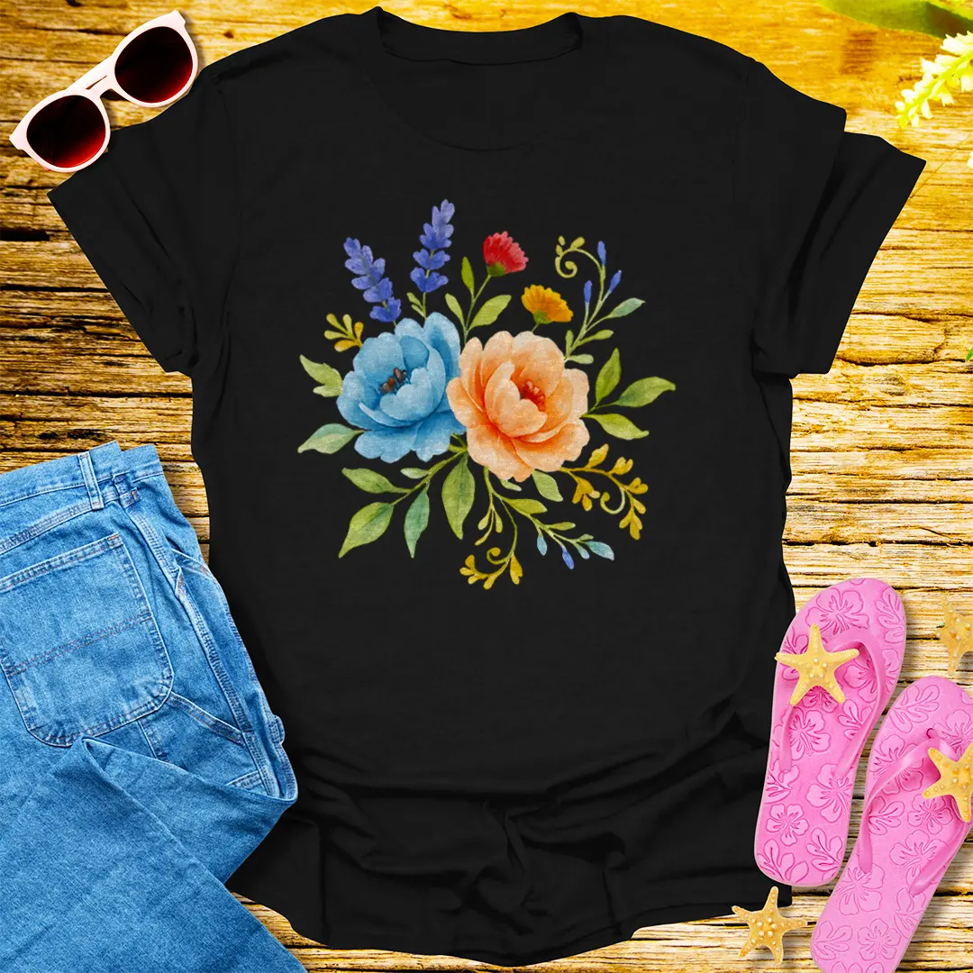Floral Harmony T-Shirt - Black