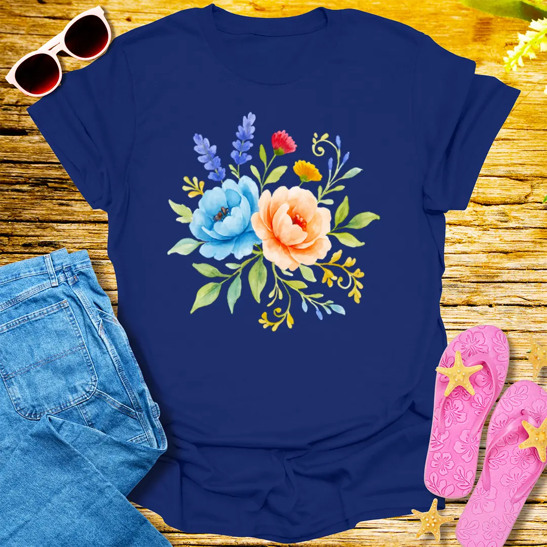 Floral Harmony T-Shirt - Navy