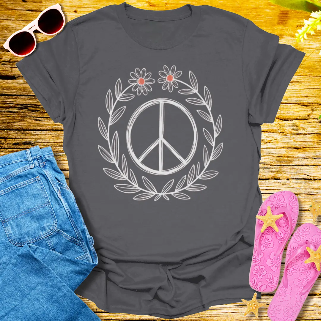 Floral Peace Wreath T-Shirt - Charcoal