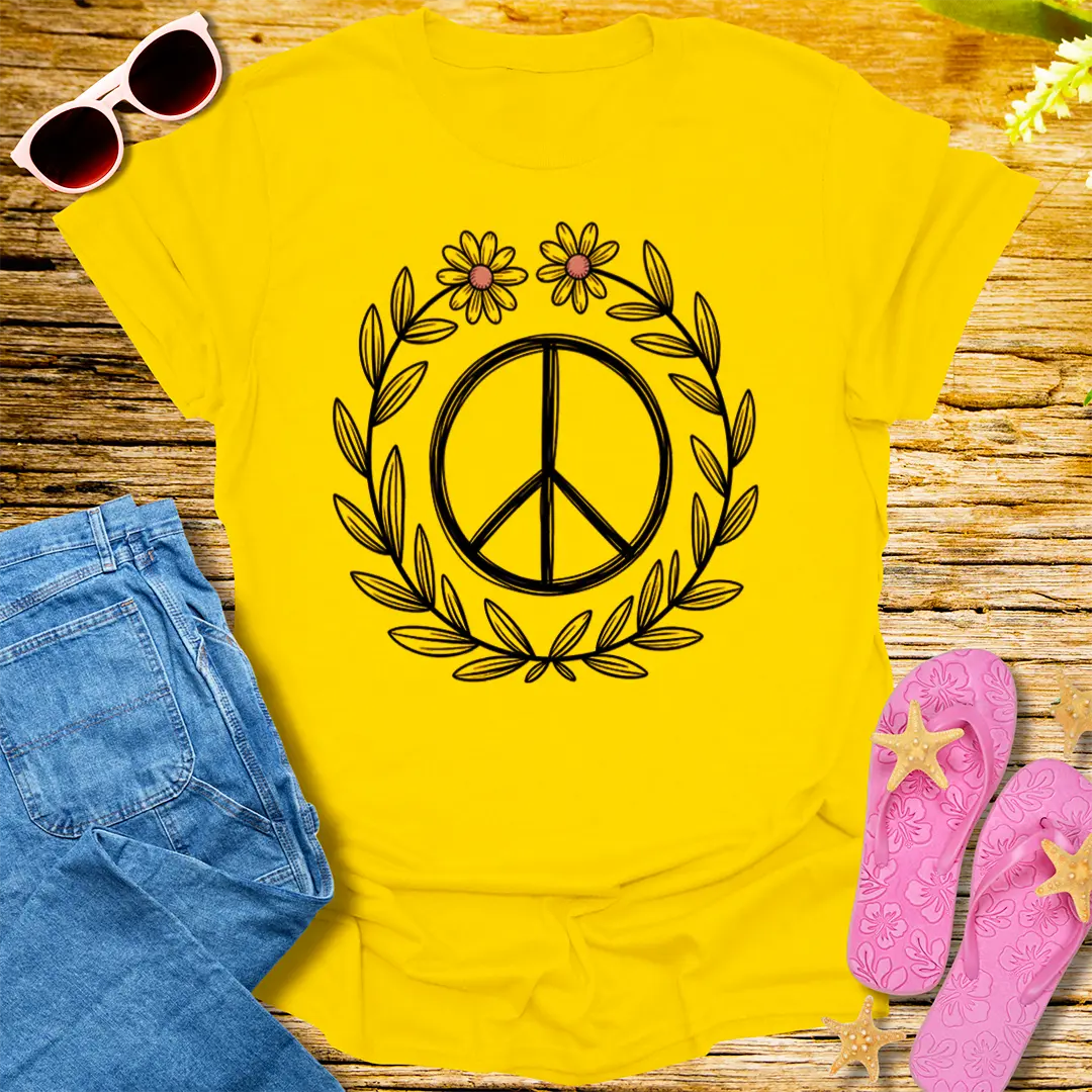 Floral Peace Wreath T-Shirt - Daisy