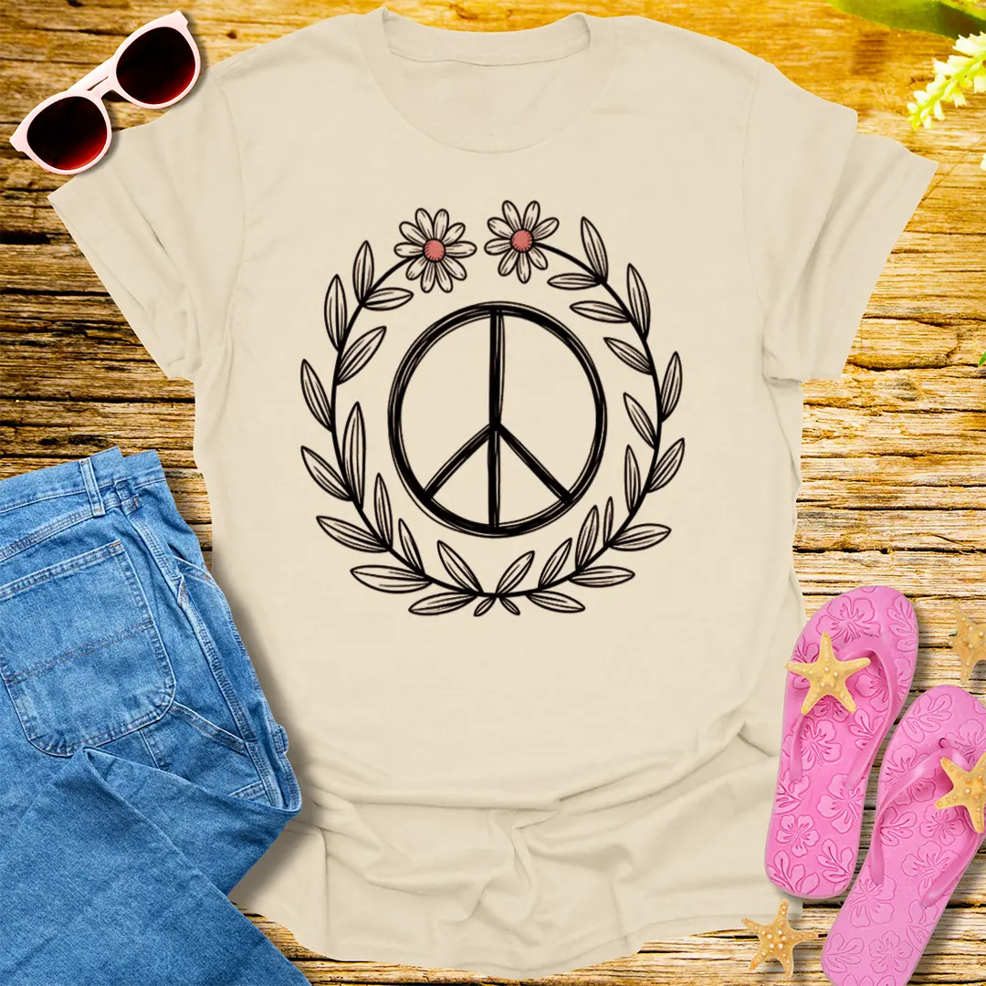 Floral Peace Wreath T-Shirt - Natural