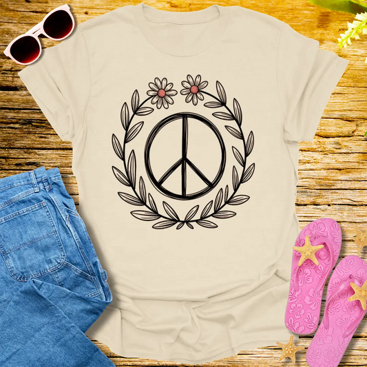 Floral Peace Wreath T-Shirt - Natural
