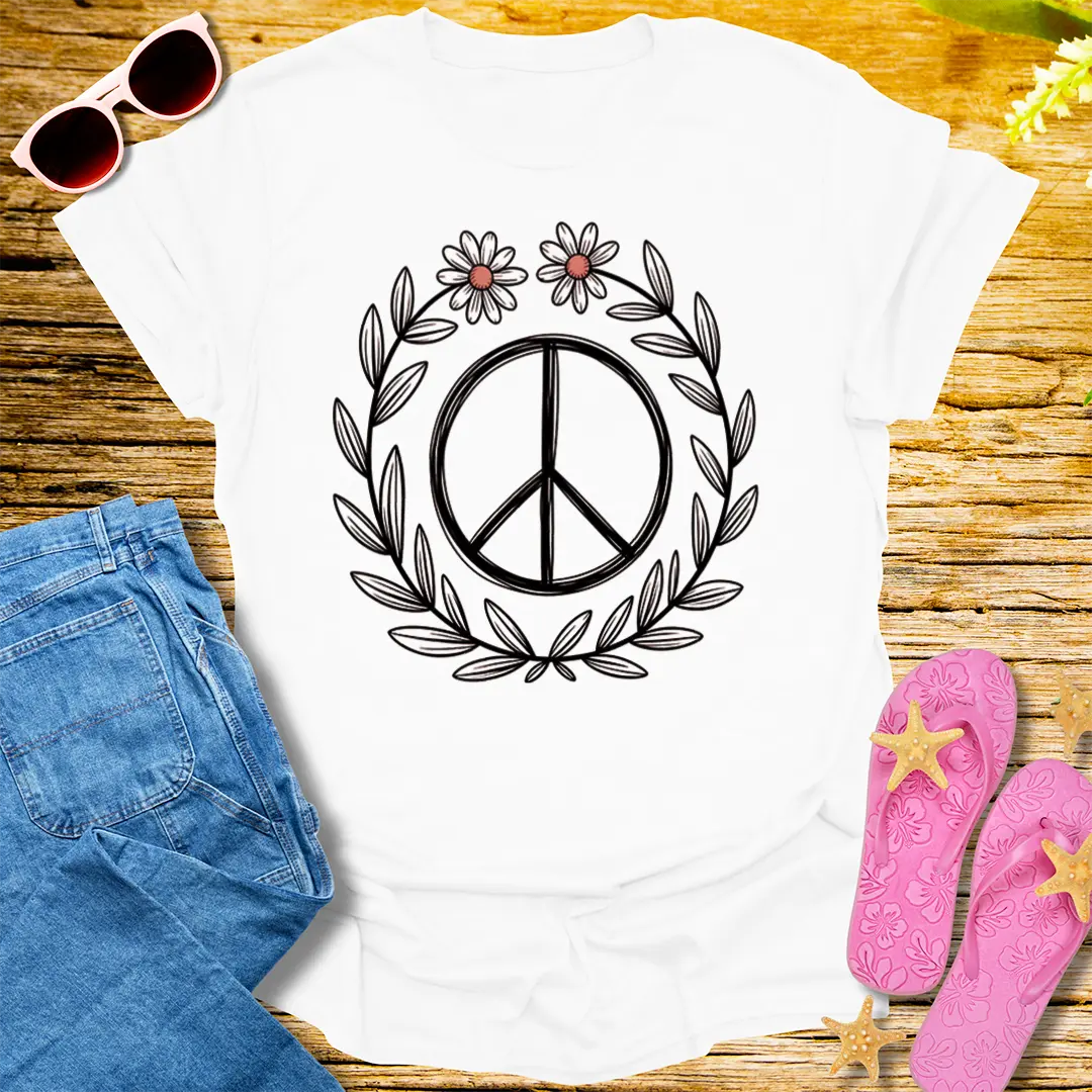 Floral Peace Wreath T-Shirt - White
