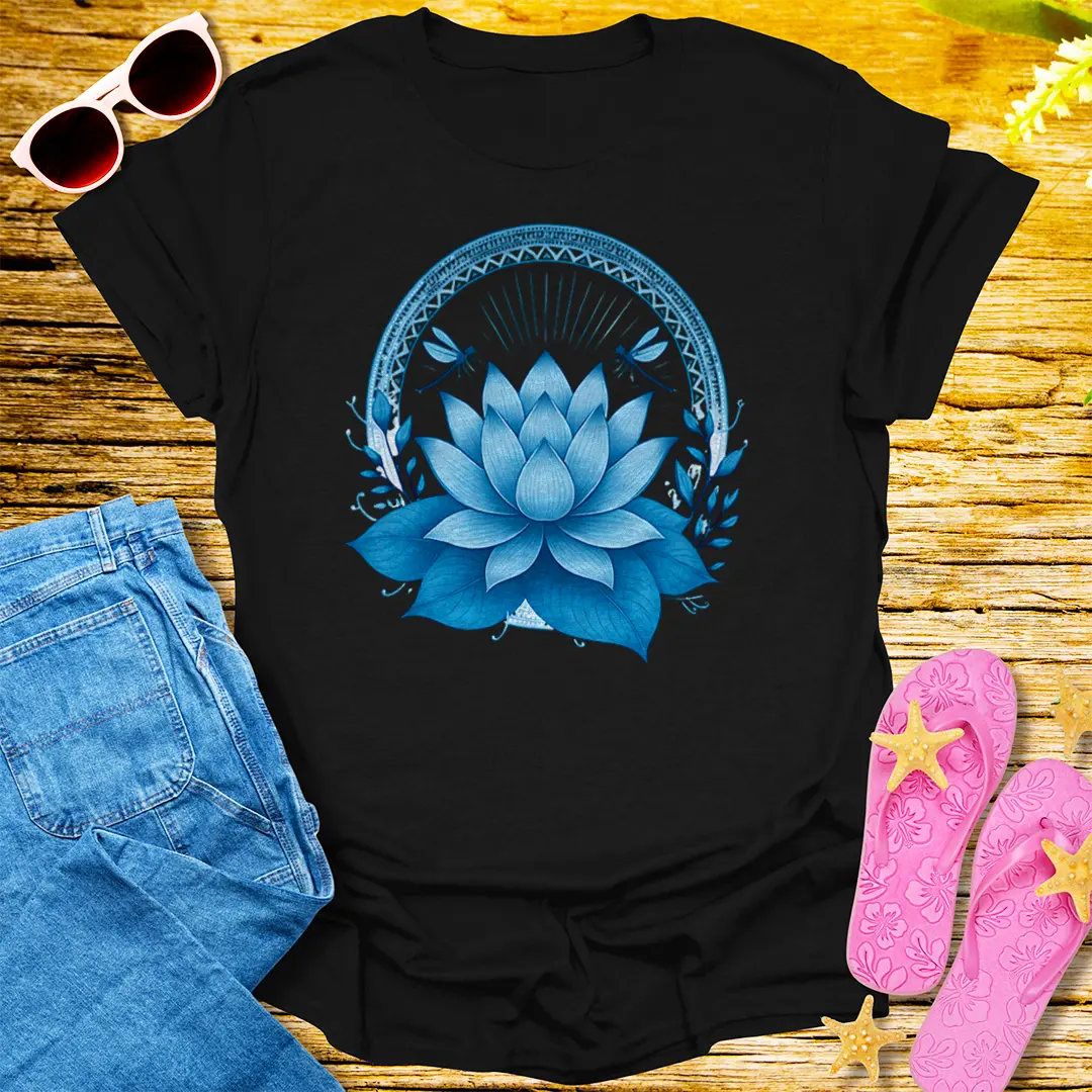 Celestial Lotus Bloom T-Shirt - Black