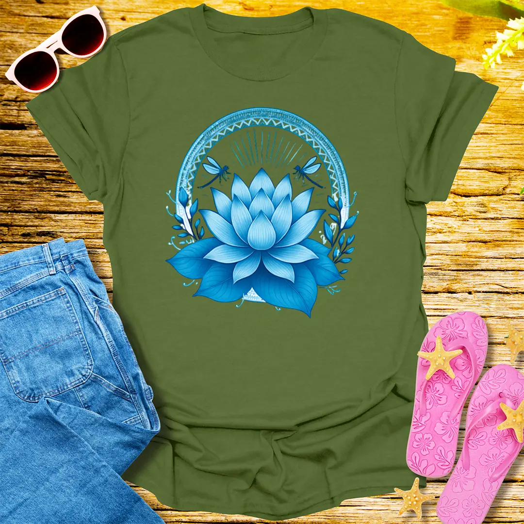 Celestial Lotus Bloom T-Shirt - Military Green
