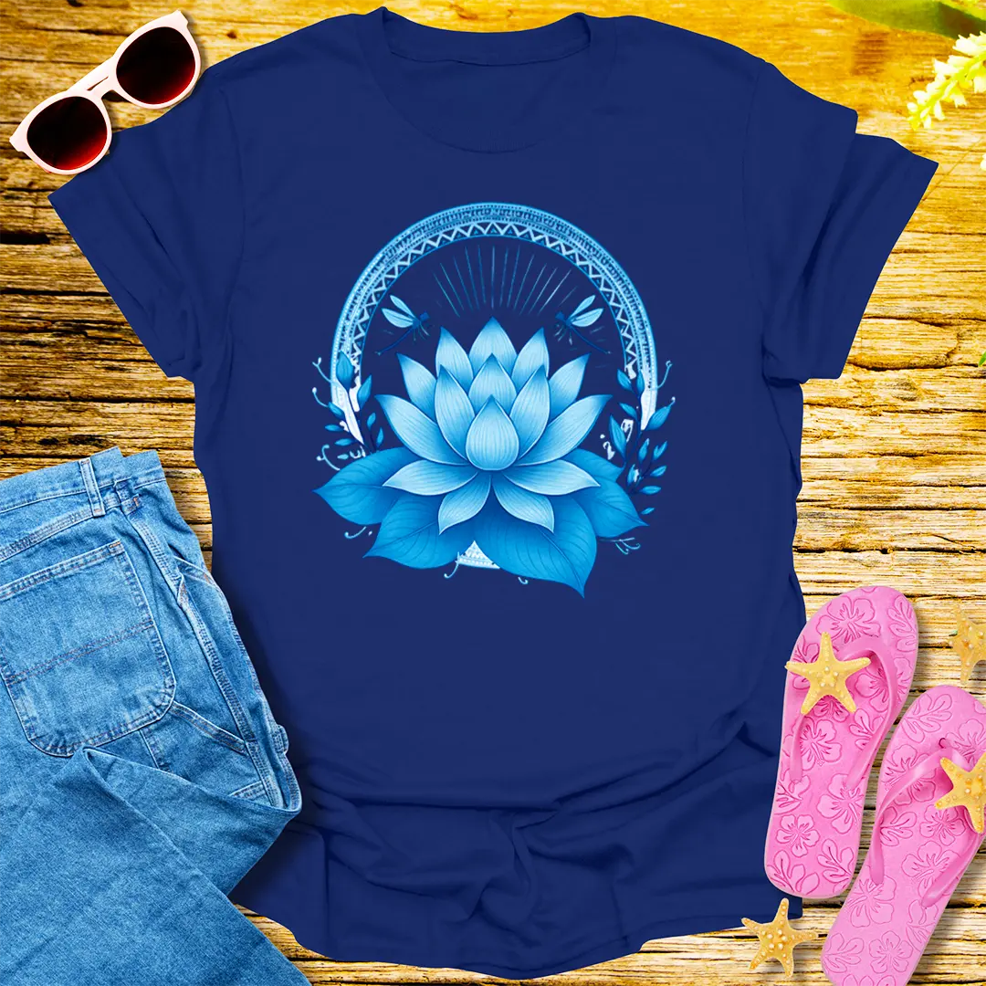 Celestial Lotus Bloom T-Shirt - Navy