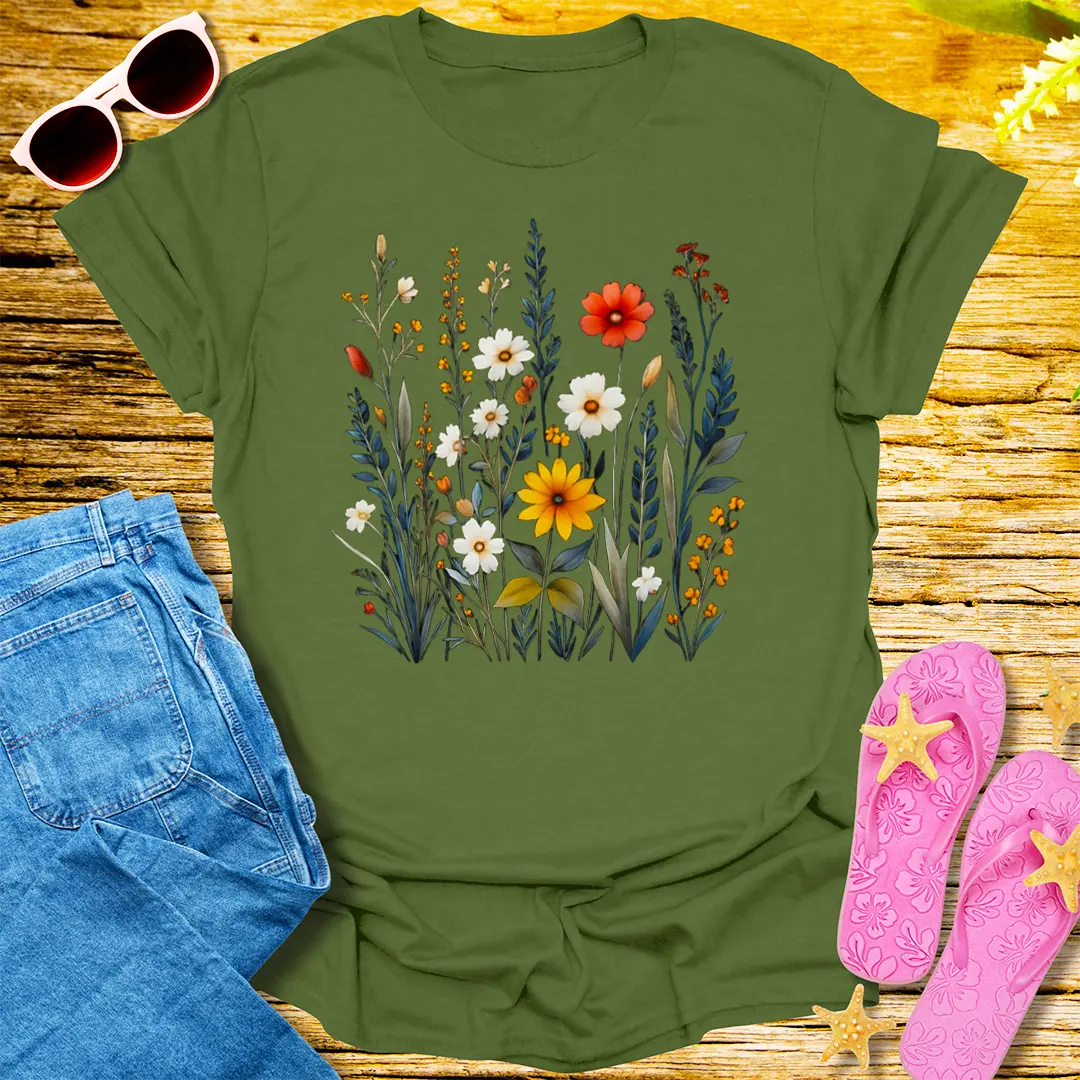 Wildflower Bloom T-Shirt - Military Green