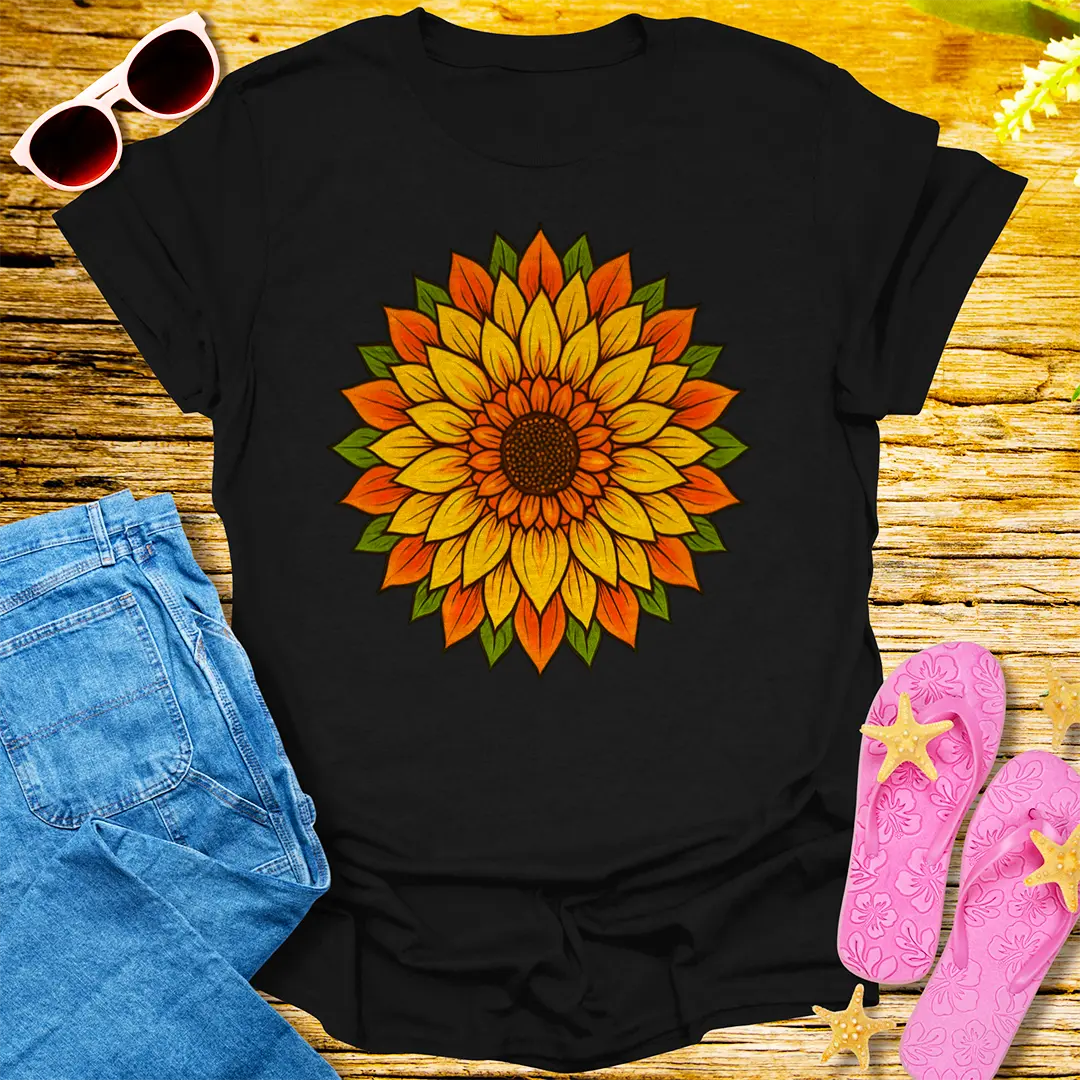 Radiant Sunflower Bloom T-Shirt - Black