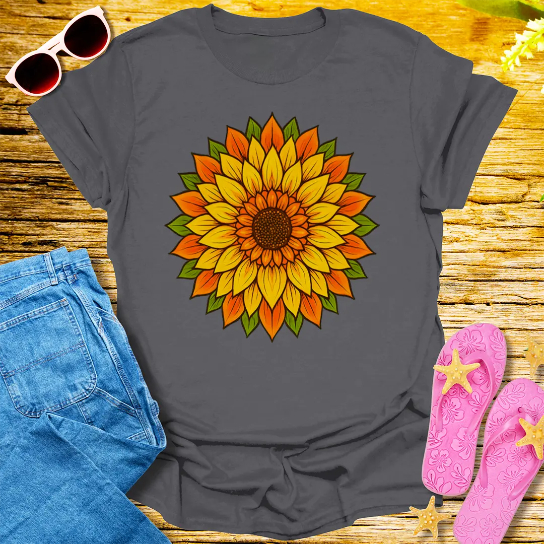 Radiant Sunflower Bloom T-Shirt - Charcoal