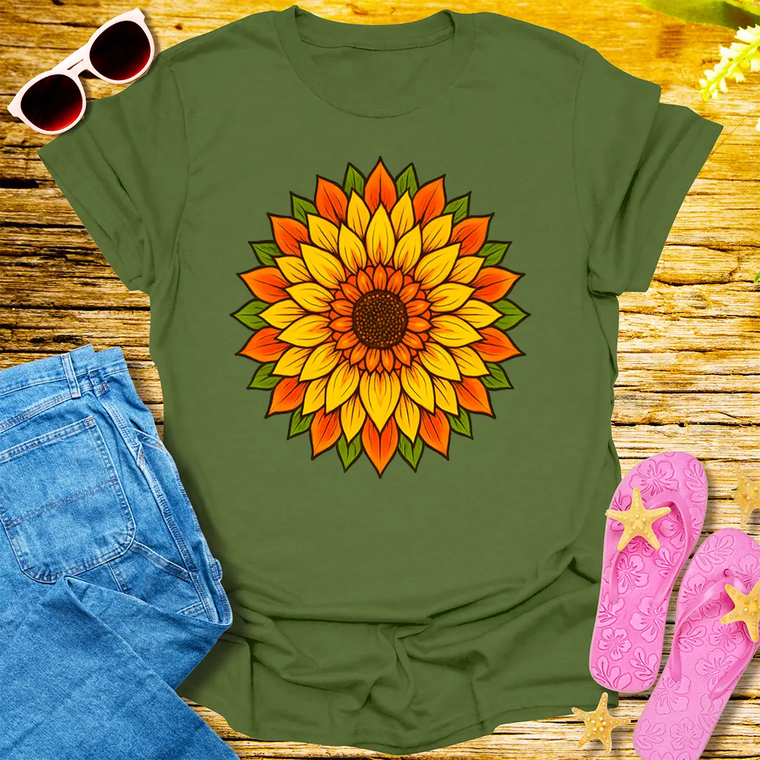 Radiant Sunflower Bloom T-Shirt - Military Green