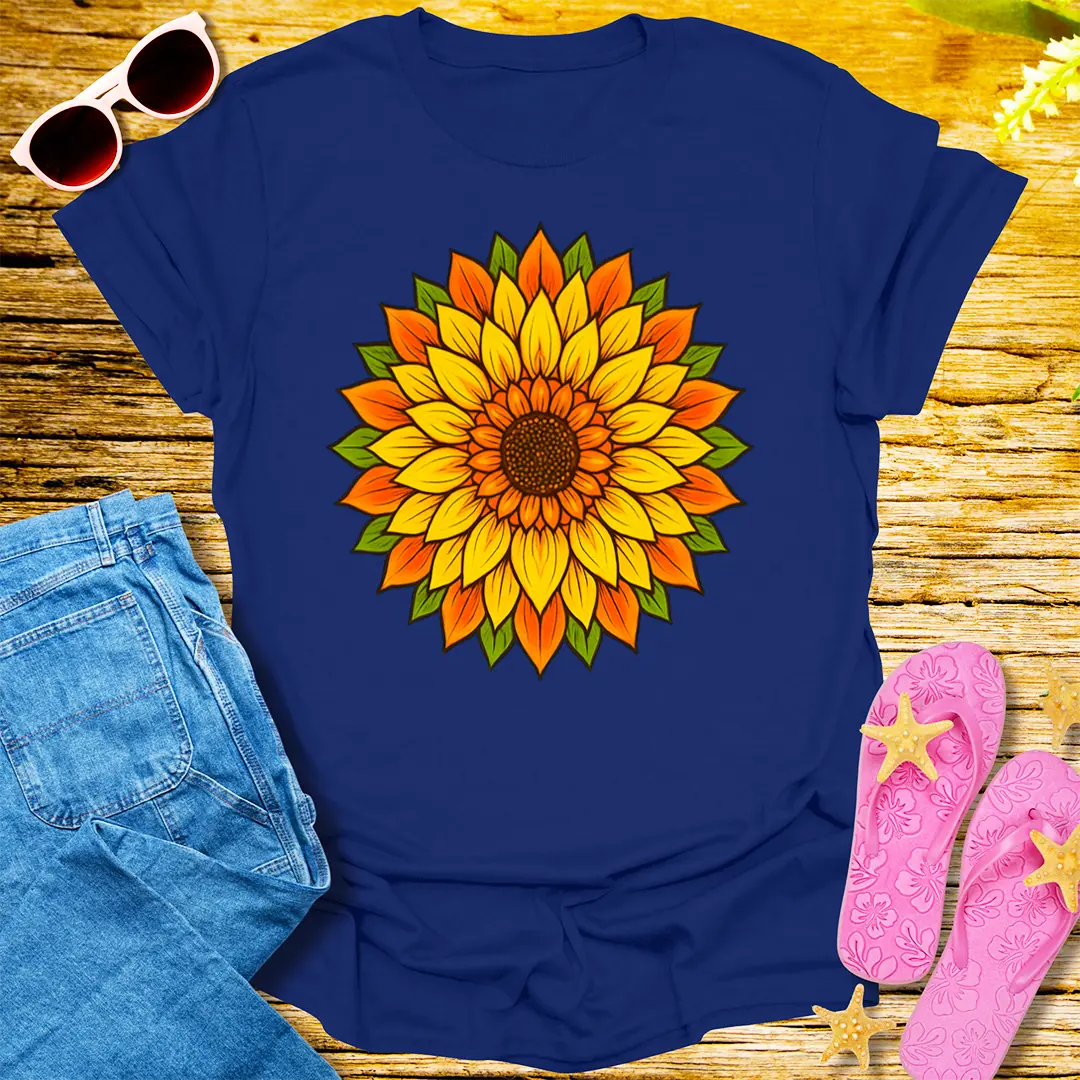 Radiant Sunflower Bloom T-Shirt - Navy