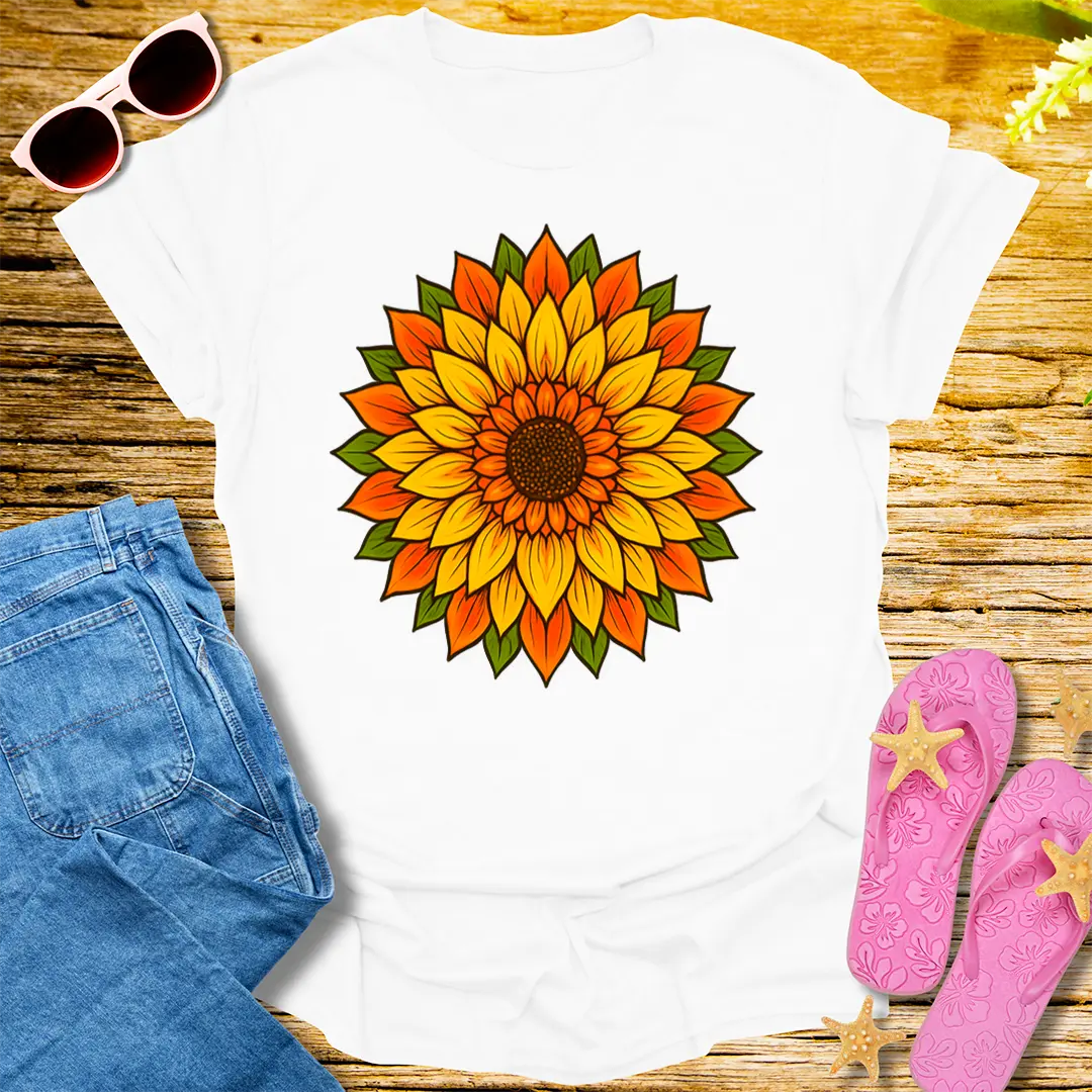 Radiant Sunflower Bloom T-Shirt - White
