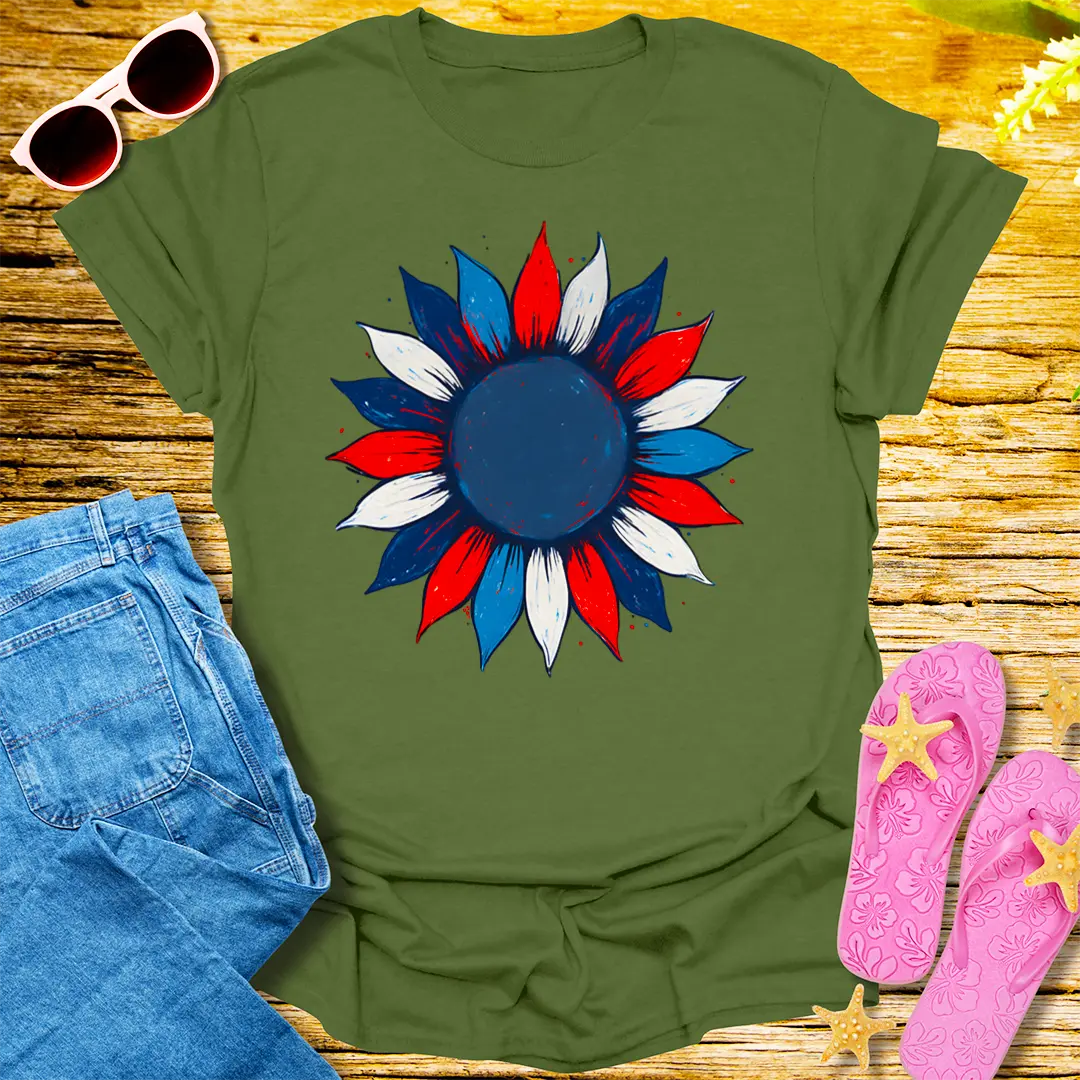 Patriotic Bloom T-Shirt - Military Green