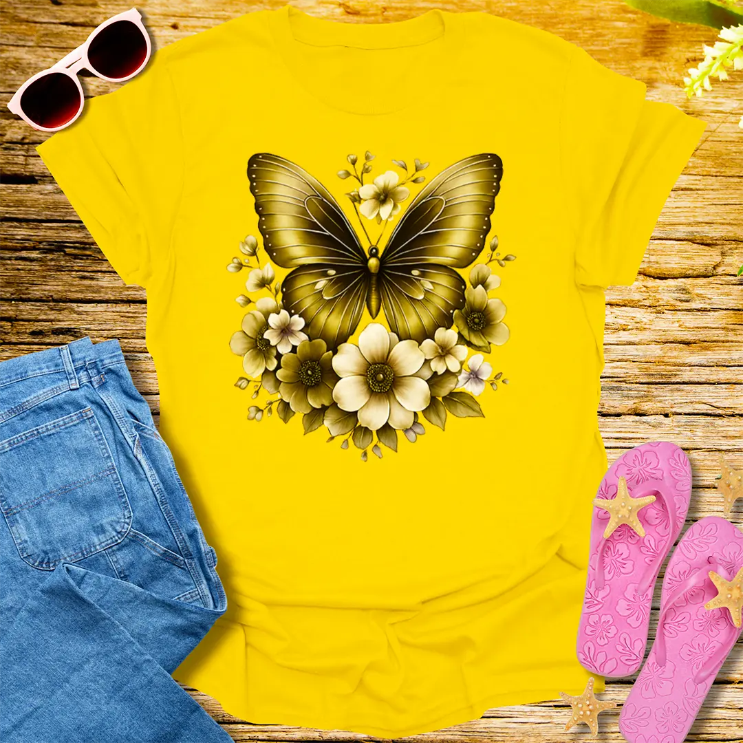 Golden Bloom Butterfly T-Shirt - Daisy