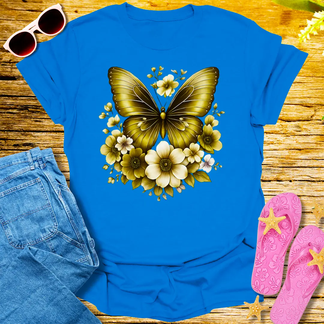 Golden Bloom Butterfly T-Shirt - Royal