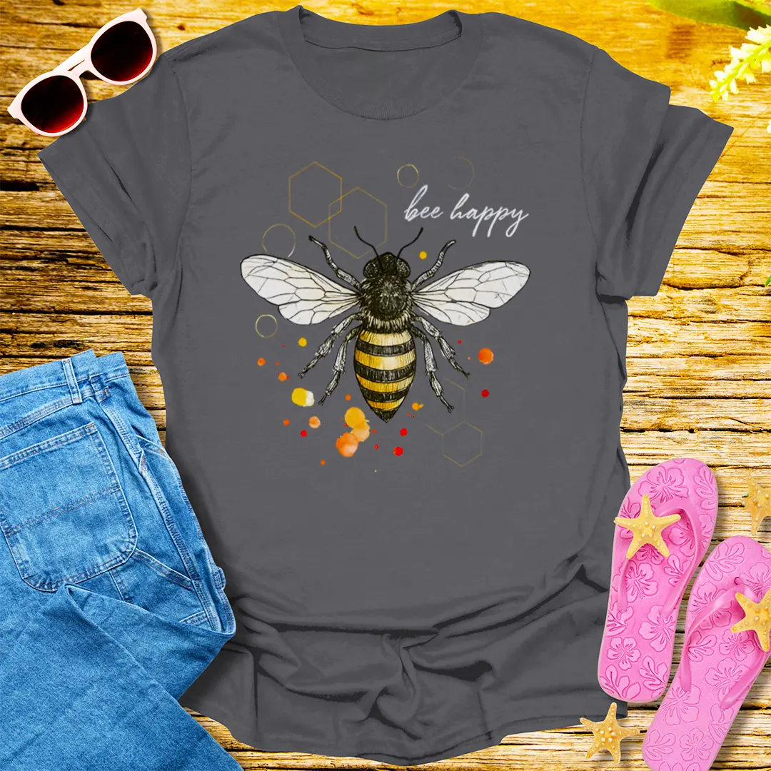 Bee Happy T-Shirt - Charcoal