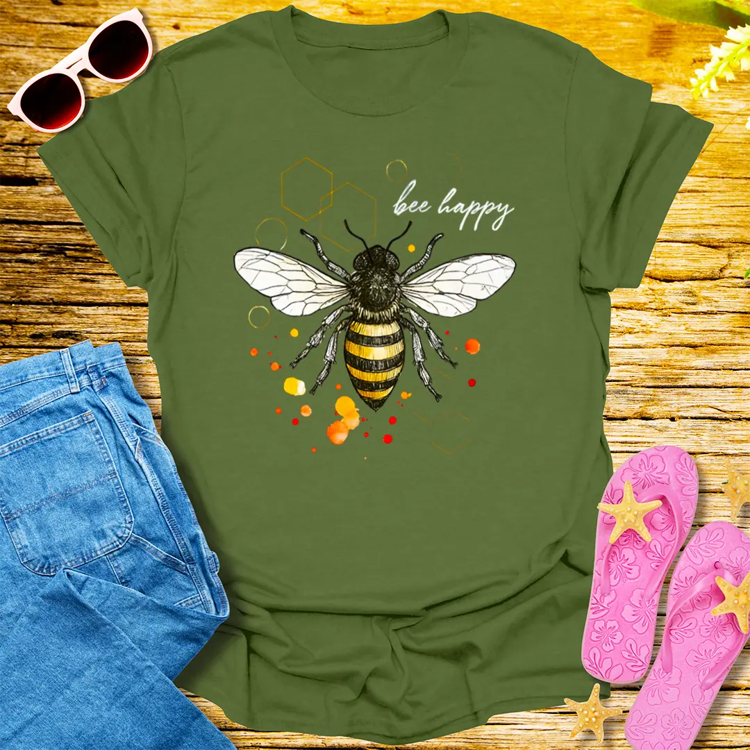 Bee Happy T-Shirt - Military Green