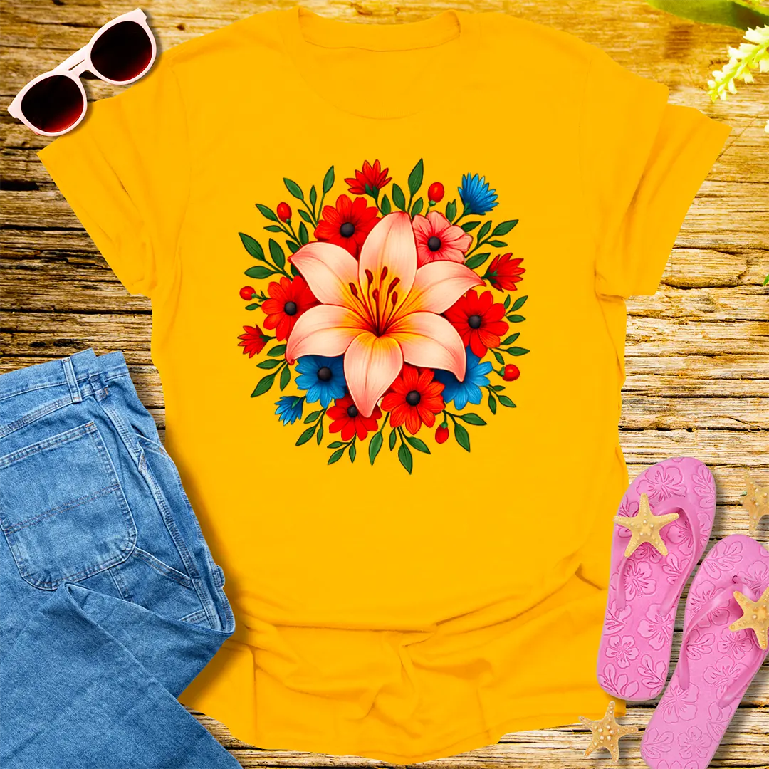 Radiant Bloom T-Shirt - Gold