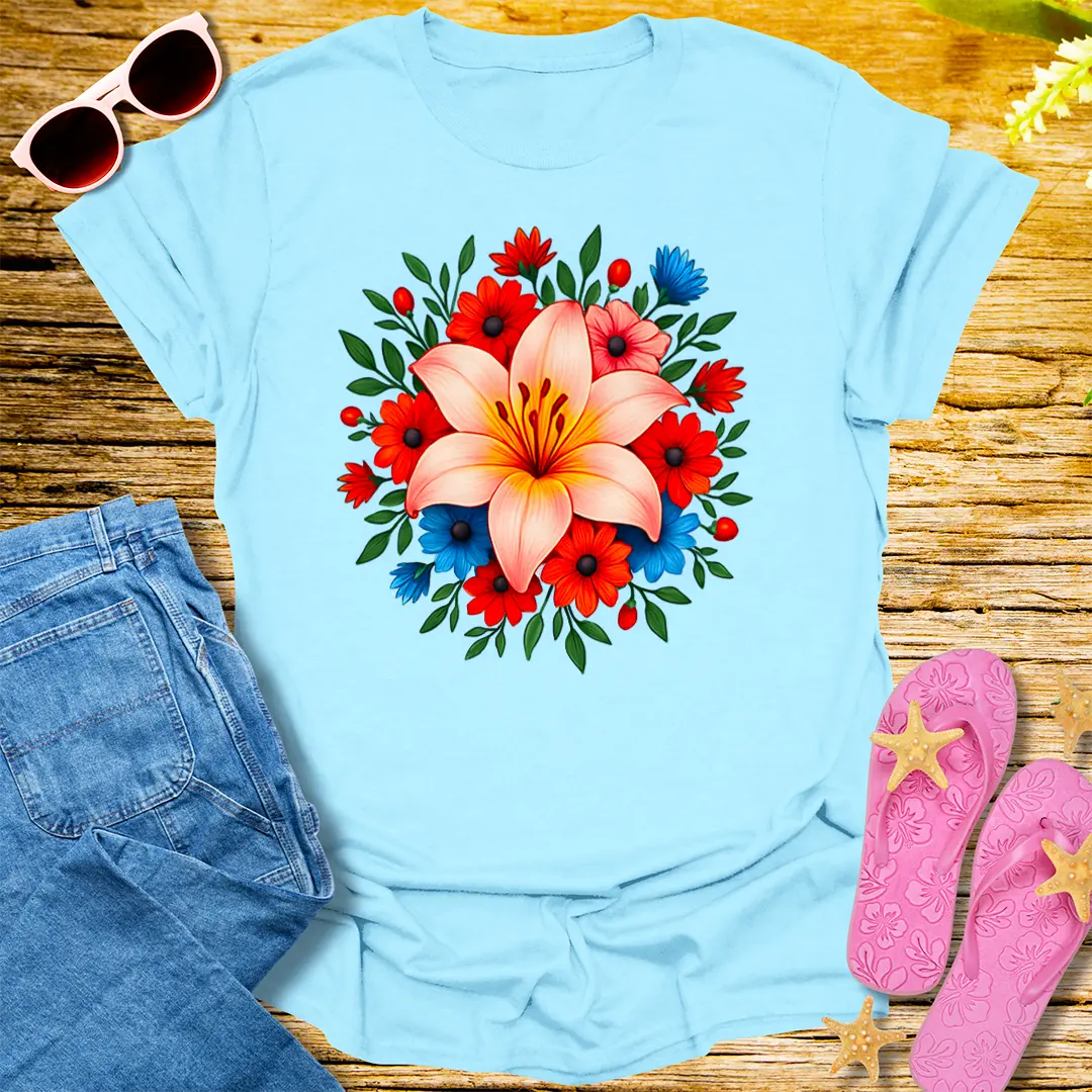 Radiant Bloom T-Shirt - Light Blue