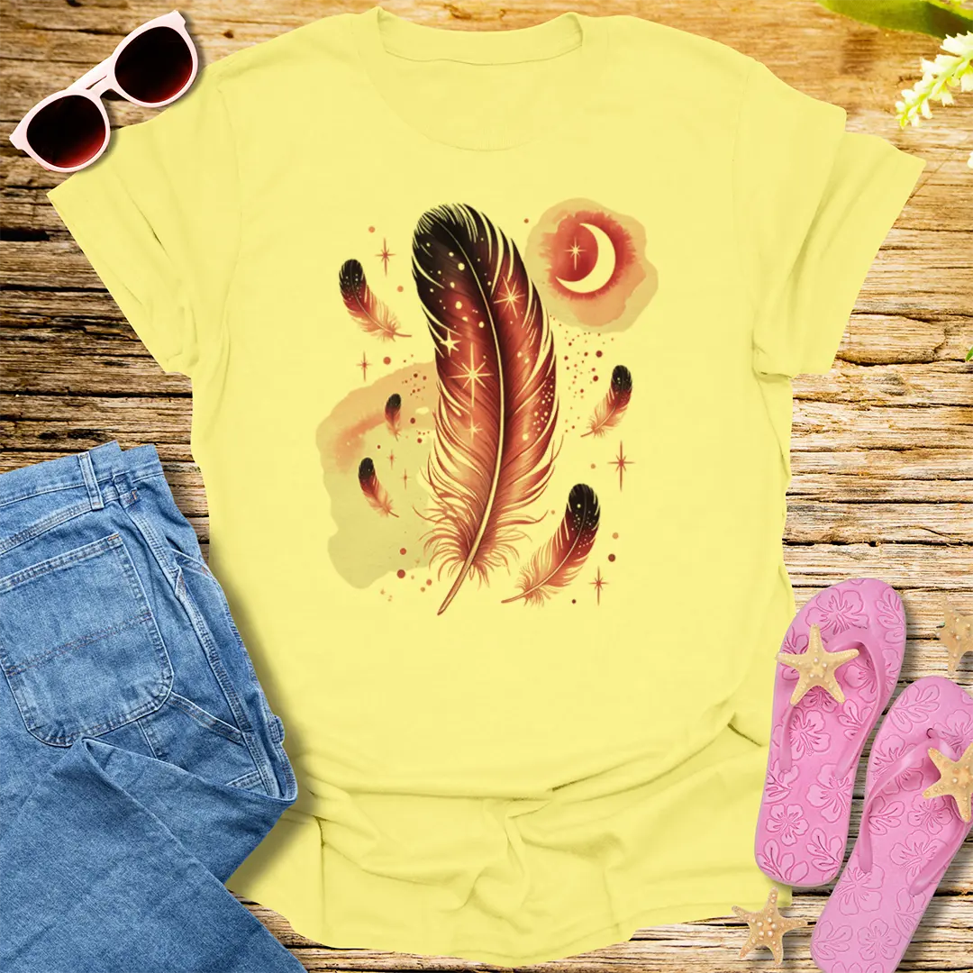 Celestial Feather Dreams T-Shirt - Cornsilk