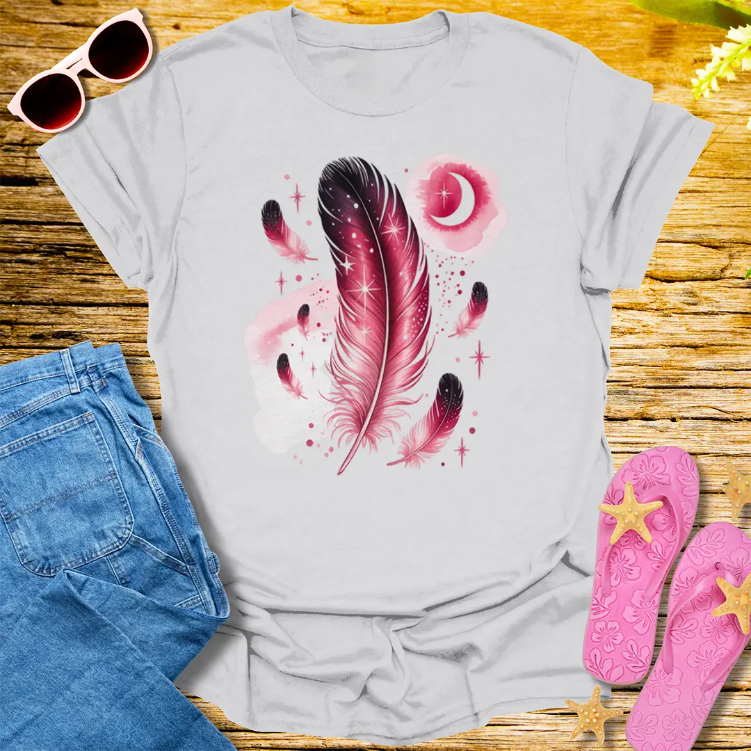 Celestial Feather Dreams T-Shirt - Ice Grey