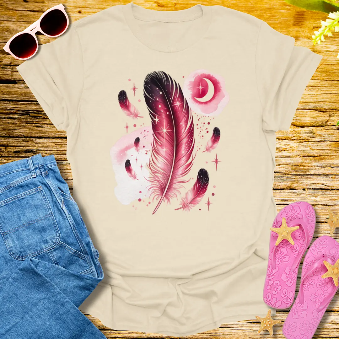 Celestial Feather Dreams T-Shirt - Natural