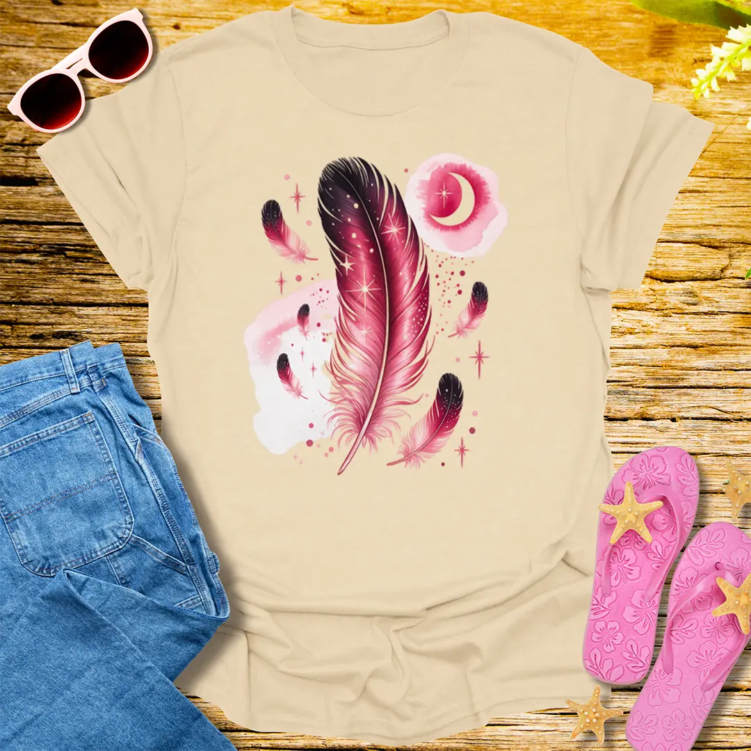 Celestial Feather Dreams T-Shirt - Sand