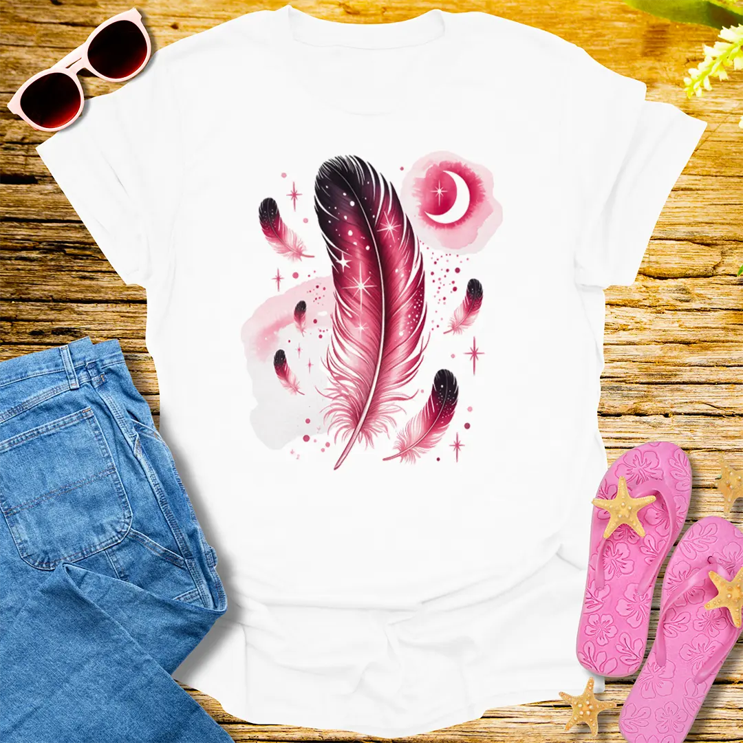 Celestial Feather Dreams T-Shirt - White