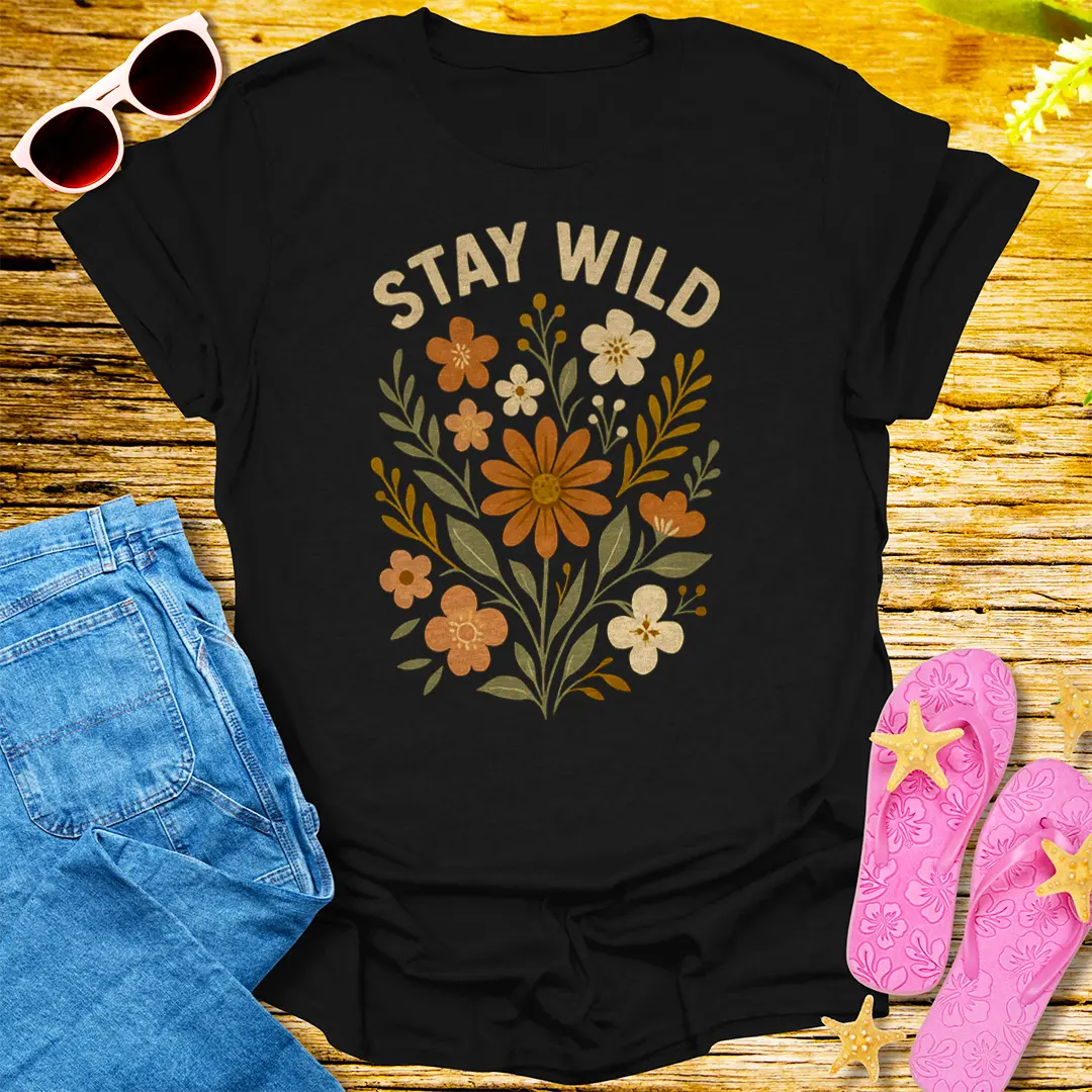 Stay Wild Floral T-Shirt - Black