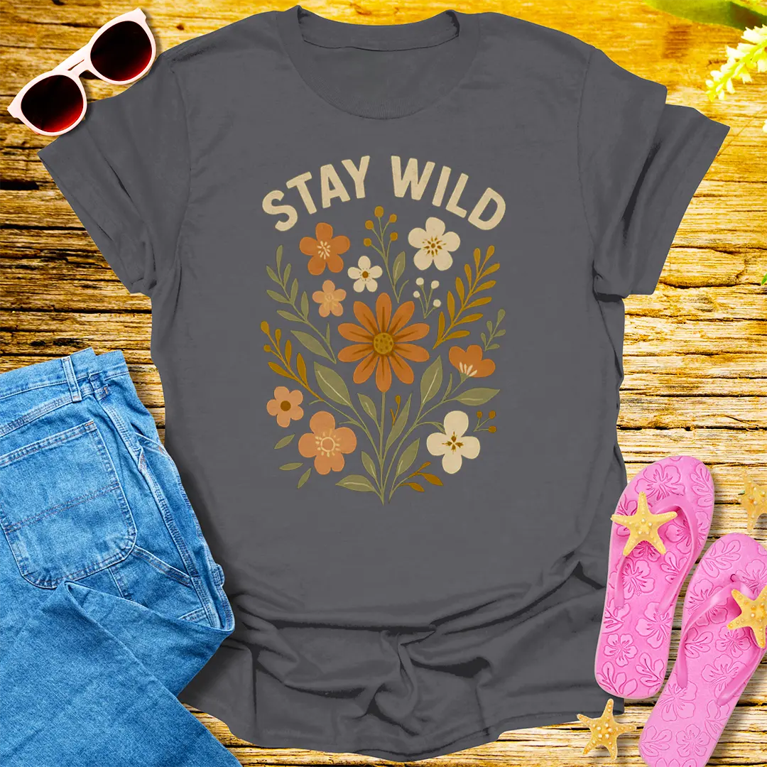 Stay Wild Floral T-Shirt - Charcoal