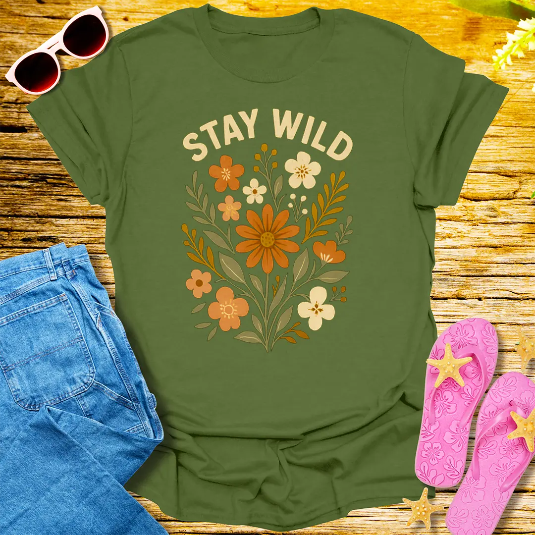 Stay Wild Floral T-Shirt - Military Green