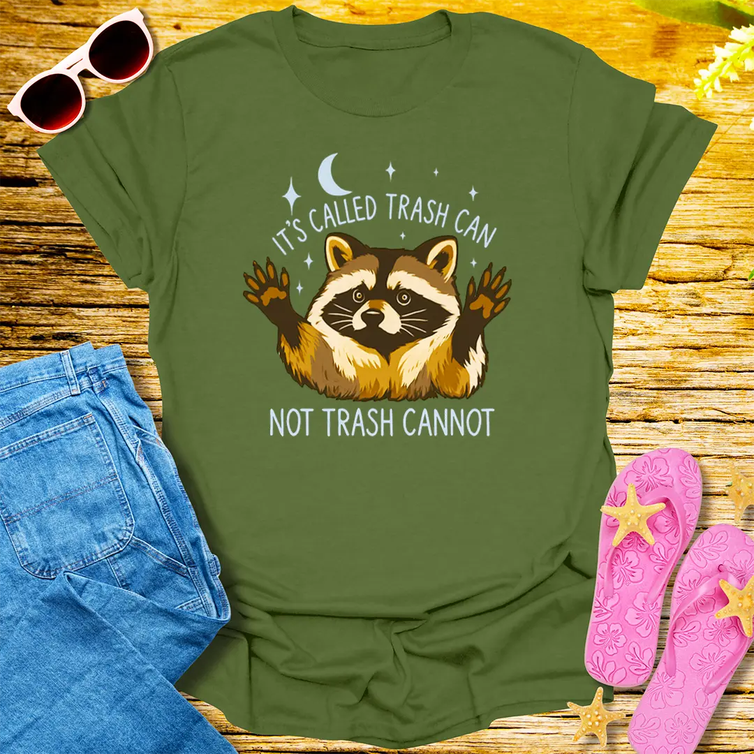 Trash Can Raccoon T-Shirt - Military Green