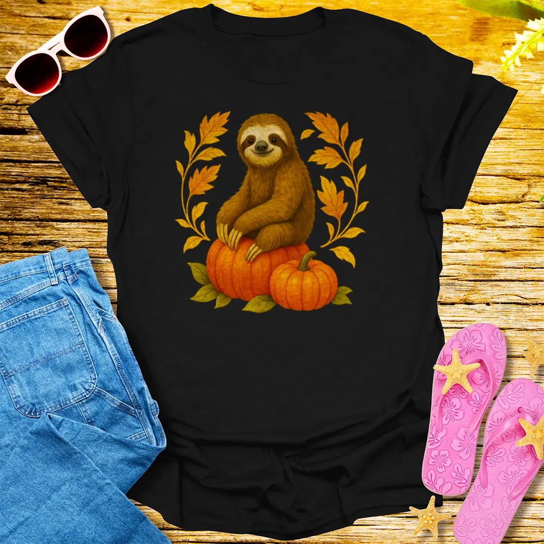 Pumpkin Snuggle Sloth T-Shirt - Black