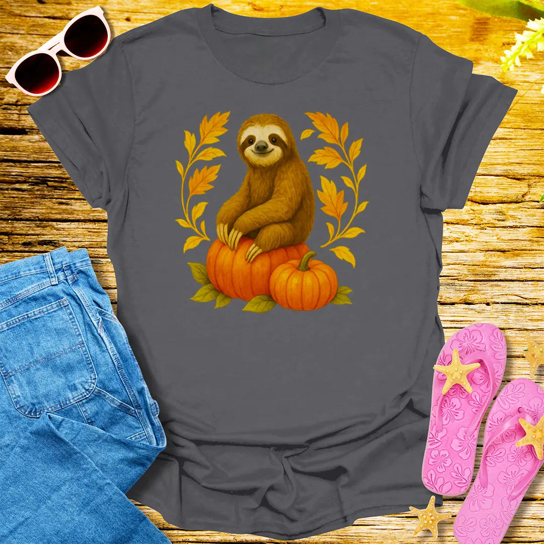 Pumpkin Snuggle Sloth T-Shirt - Charcoal