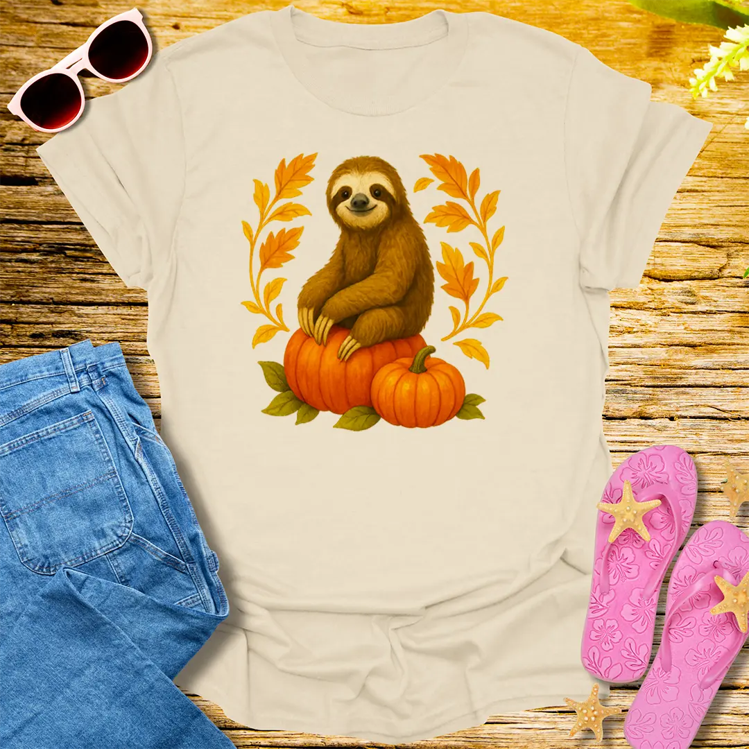 Pumpkin Snuggle Sloth T-Shirt - Natural