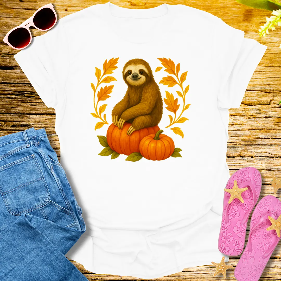 Pumpkin Snuggle Sloth T-Shirt - White