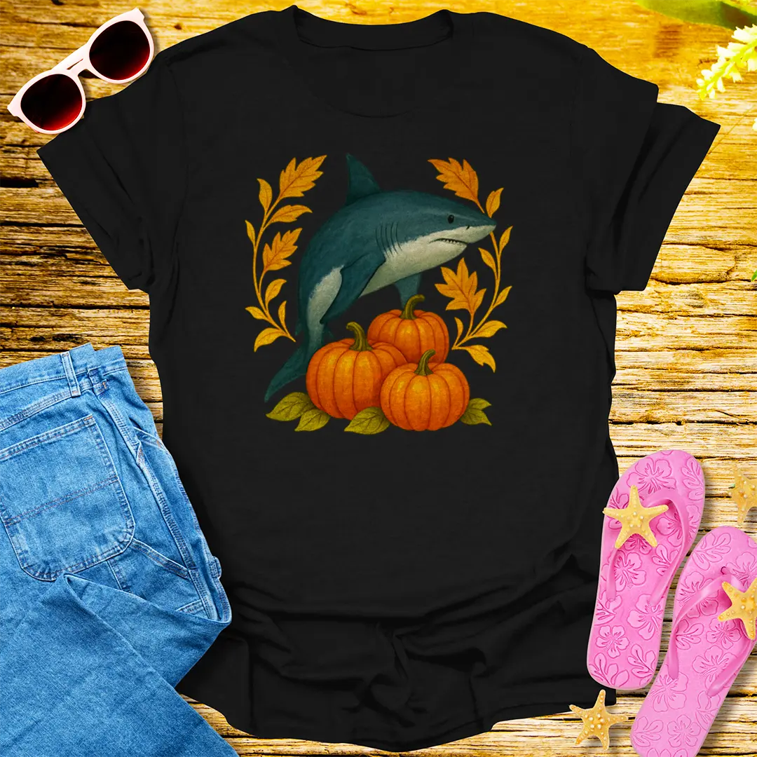 Pumpkin Shark Harvest T-Shirt - Black