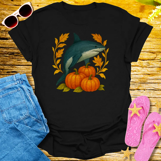 Pumpkin Shark Harvest T-Shirt - Black