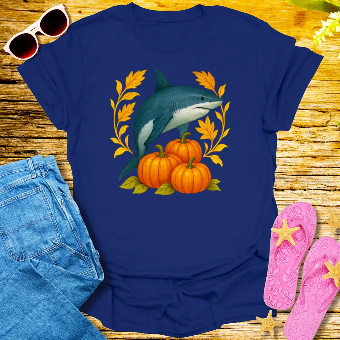 Pumpkin Shark Harvest T-Shirt - Navy