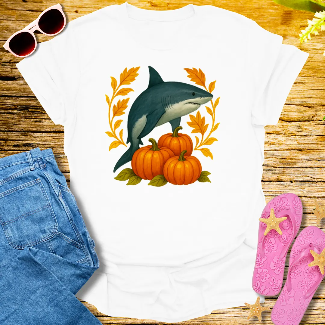 Pumpkin Shark Harvest T-Shirt - White
