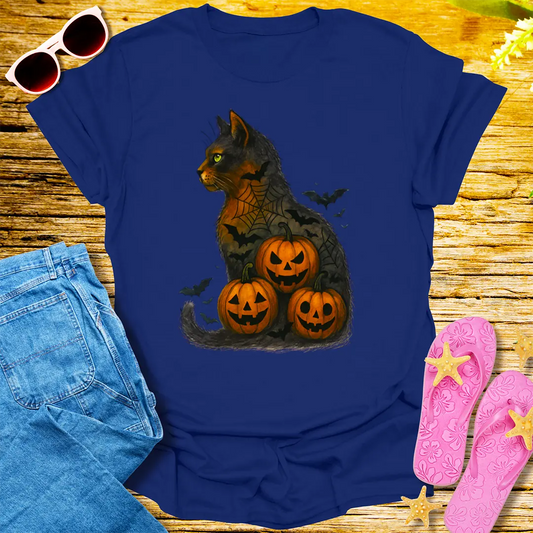 Haunted Pumpkin Cat T-Shirt - Navy