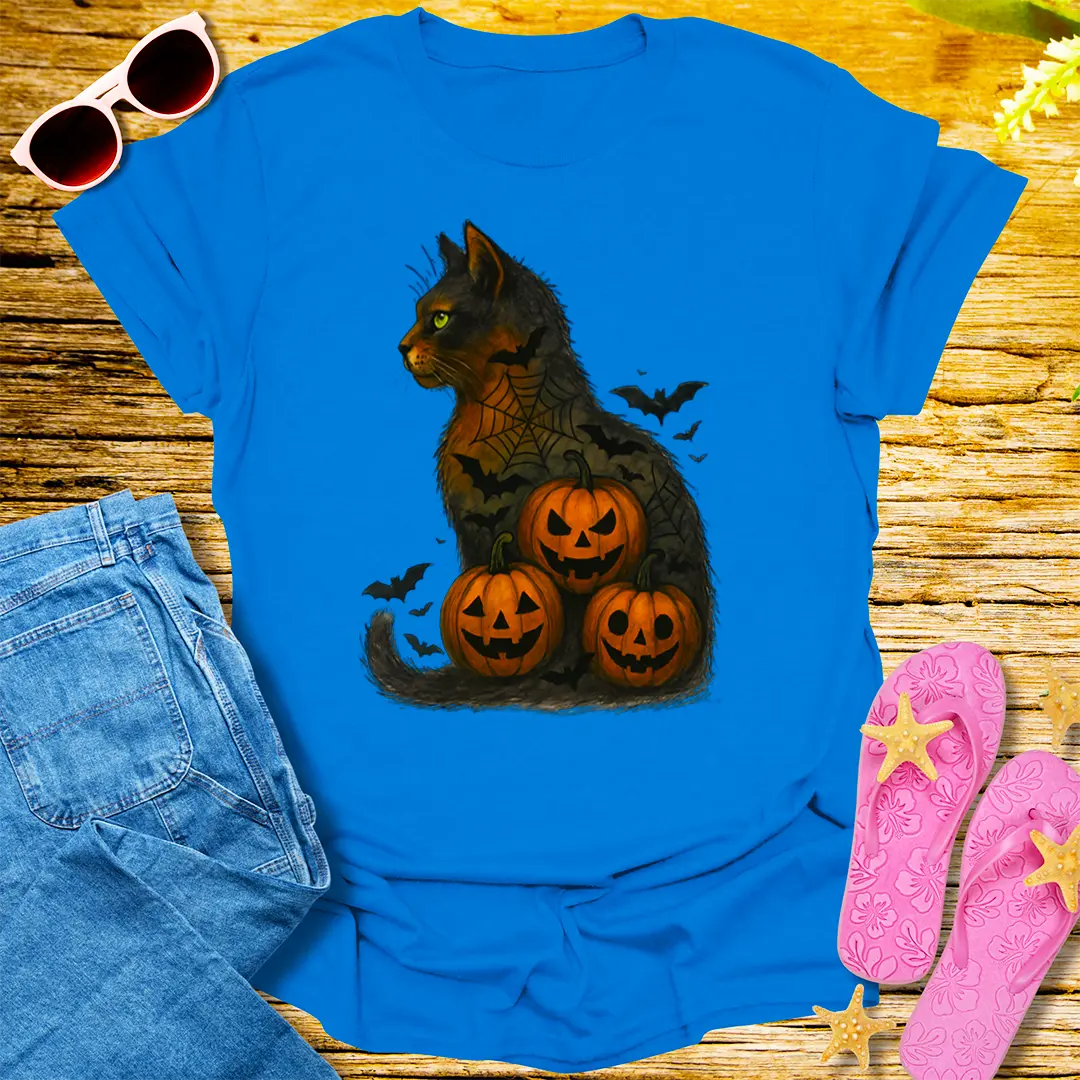 Haunted Pumpkin Cat T-Shirt - Royal
