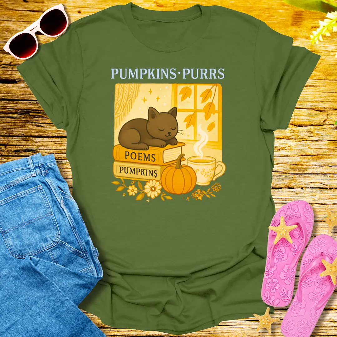 Pumpkins & Purrs T-Shirt - Military Green